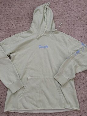 Toasty Light Sage Hooded Sweatshirt with Blue Script